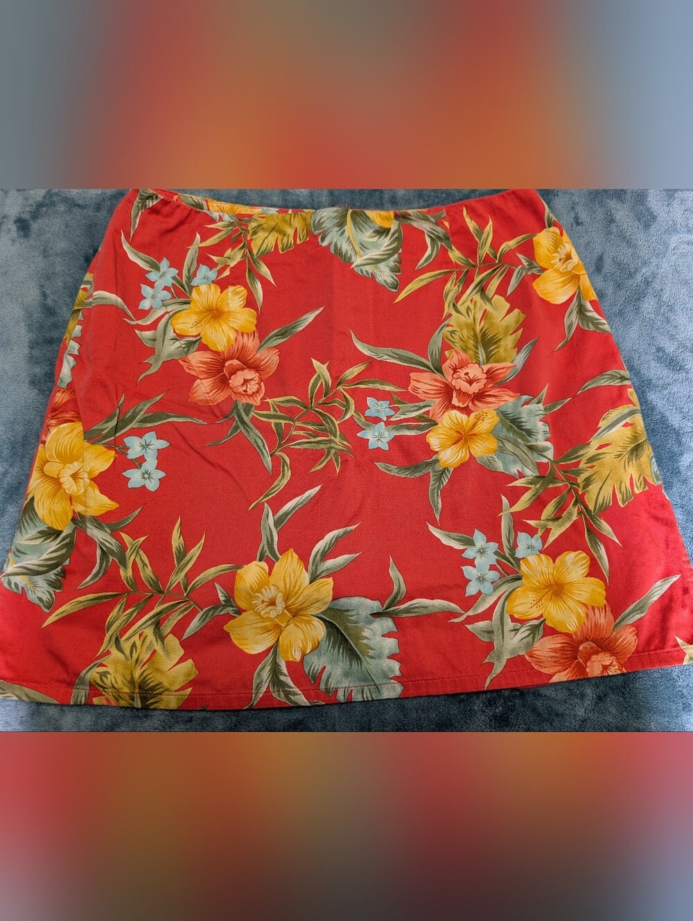Caribbean Red Tropical Floral Skort with Yellow Blooms